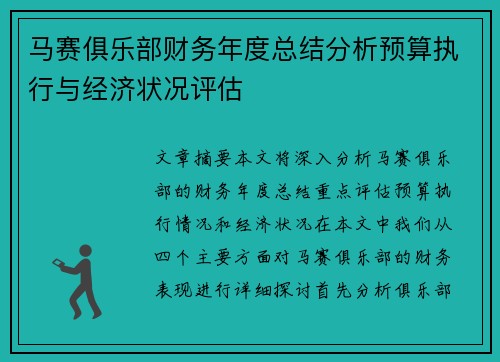 马赛俱乐部财务年度总结分析预算执行与经济状况评估