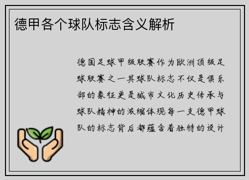德甲各个球队标志含义解析